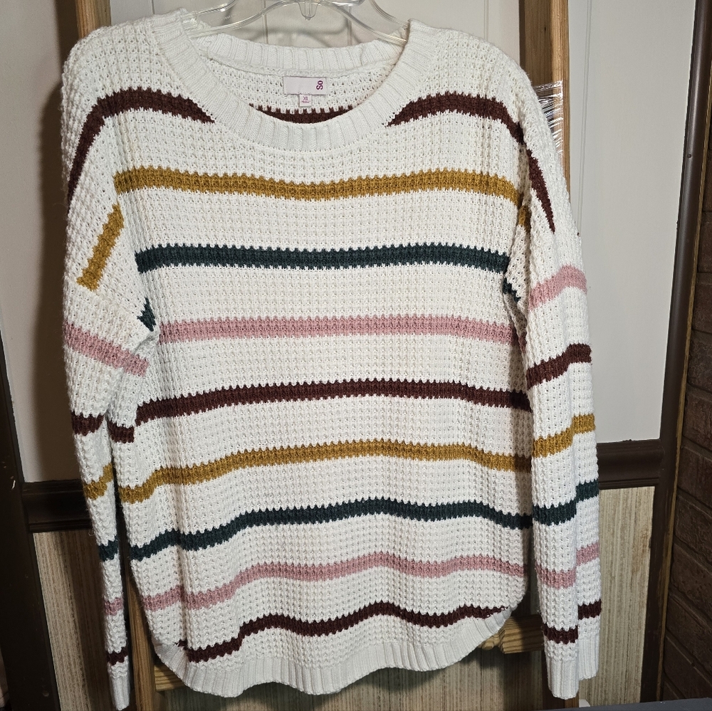 SO Women's Sweater with Stripes in Cream, Pink, and Gold